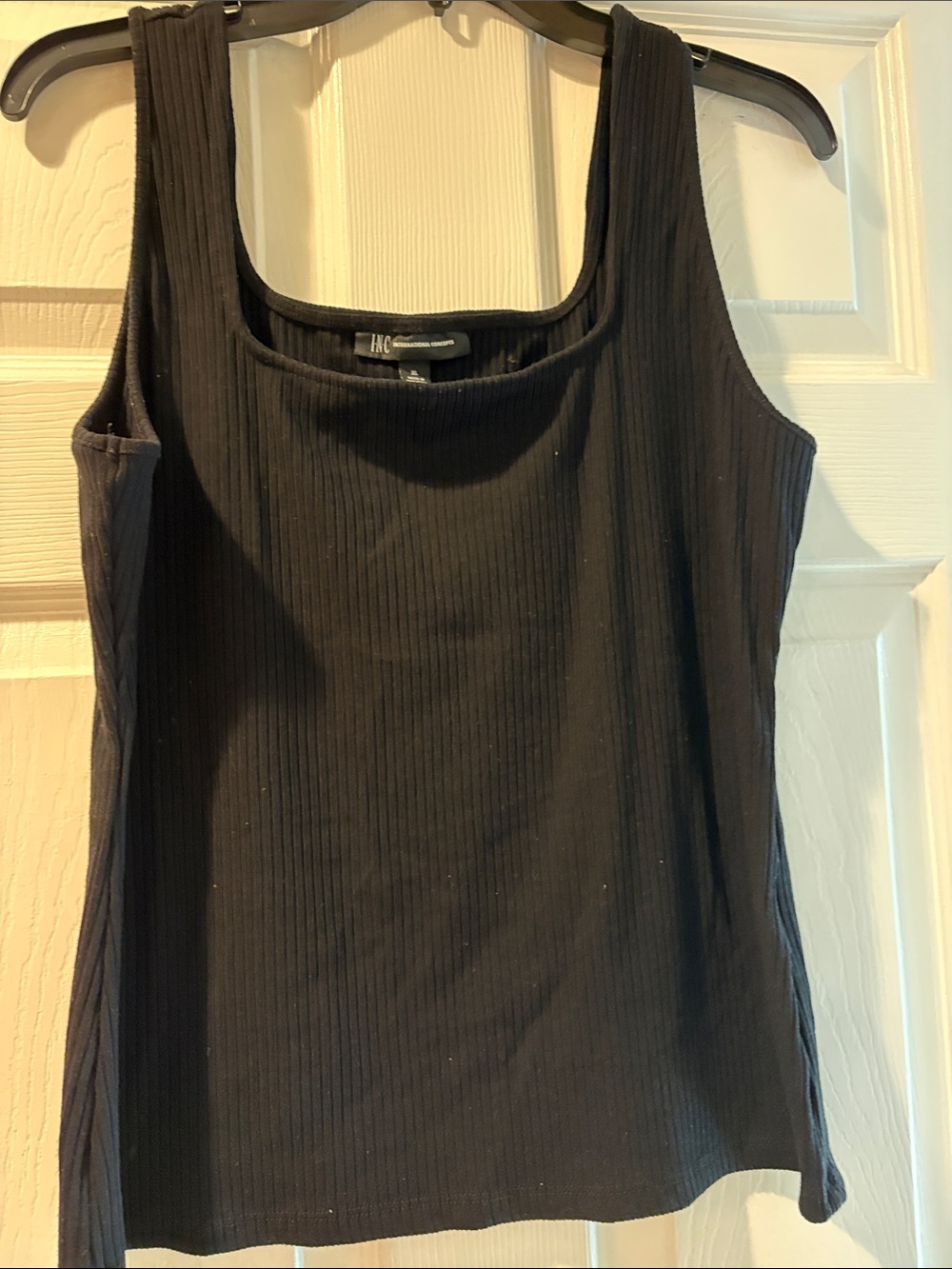 INC International Concepts Black Ribbed Scoop Neck Tank